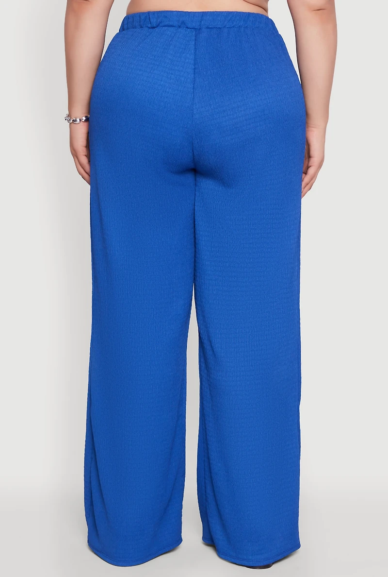 Womens Plus Textured Knit Solid Wide Leg Pants, 2X