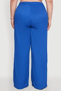 Womens Plus Textured Knit Solid Wide Leg Pants, 2X