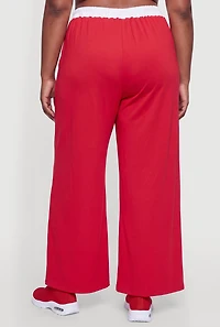Plus Contrast Waistband Wide Leg Pants