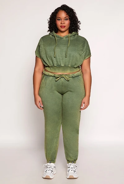 Womens Plus Size Acid Wash Pullover Hoodie, Green, Size 3X