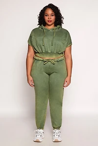 Womens Plus Size Acid Wash Pullover Hoodie, Green, Size 3X