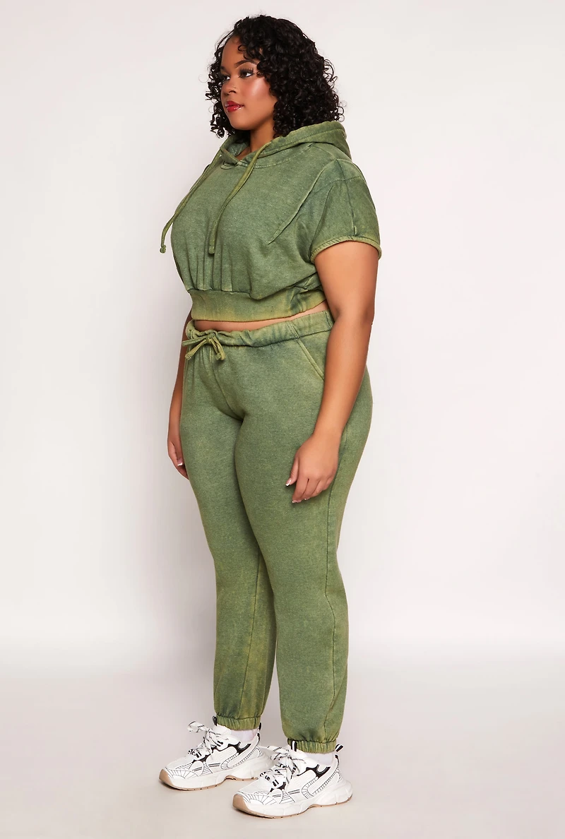 Womens Plus Size Acid Wash Pullover Hoodie, Green, Size 3X