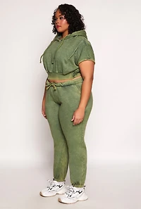 Womens Plus Size Acid Wash Pullover Hoodie, Green, Size 3X