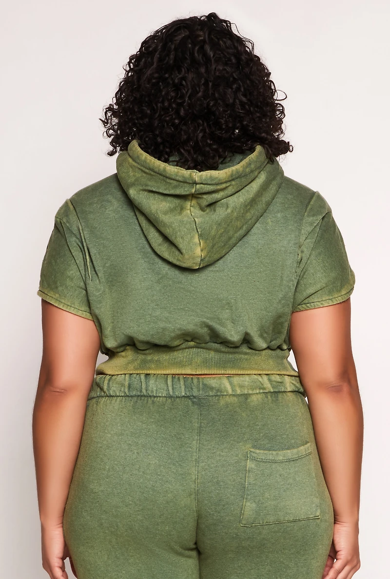 Womens Plus Size Acid Wash Pullover Hoodie, Green, Size 3X