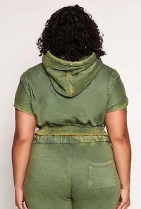 Womens Plus Size Acid Wash Pullover Hoodie, Green, Size 3X