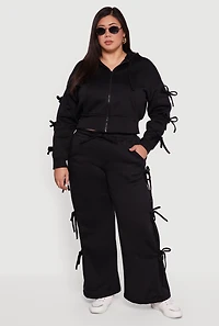 Plus High Waisted Fleece Sweatpants with Side Ties
