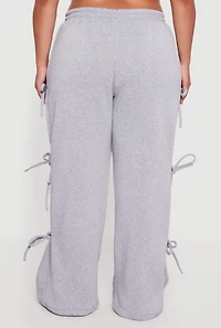 Womens Plus High Waisted Fleece Sweatpants with Side Ties, Grey,