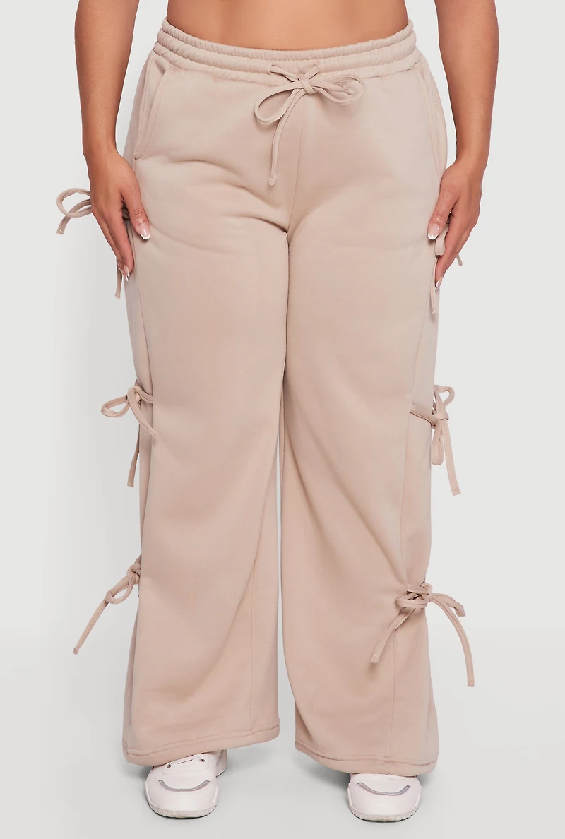 Plus High Waisted Fleece Sweatpants with Side Ties
