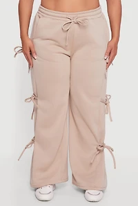 Plus High Waisted Fleece Sweatpants with Side Ties