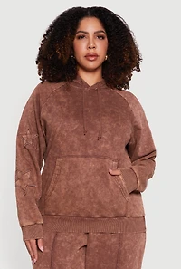 Plus Star Patch Graphic Acid Wash Hooded Sweatshirt