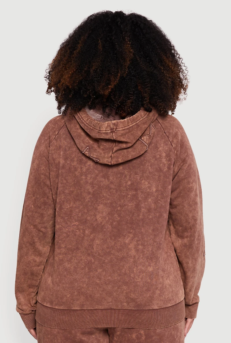 Plus Star Patch Graphic Acid Wash Hooded Sweatshirt
