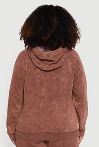 Plus Star Patch Graphic Acid Wash Hooded Sweatshirt
