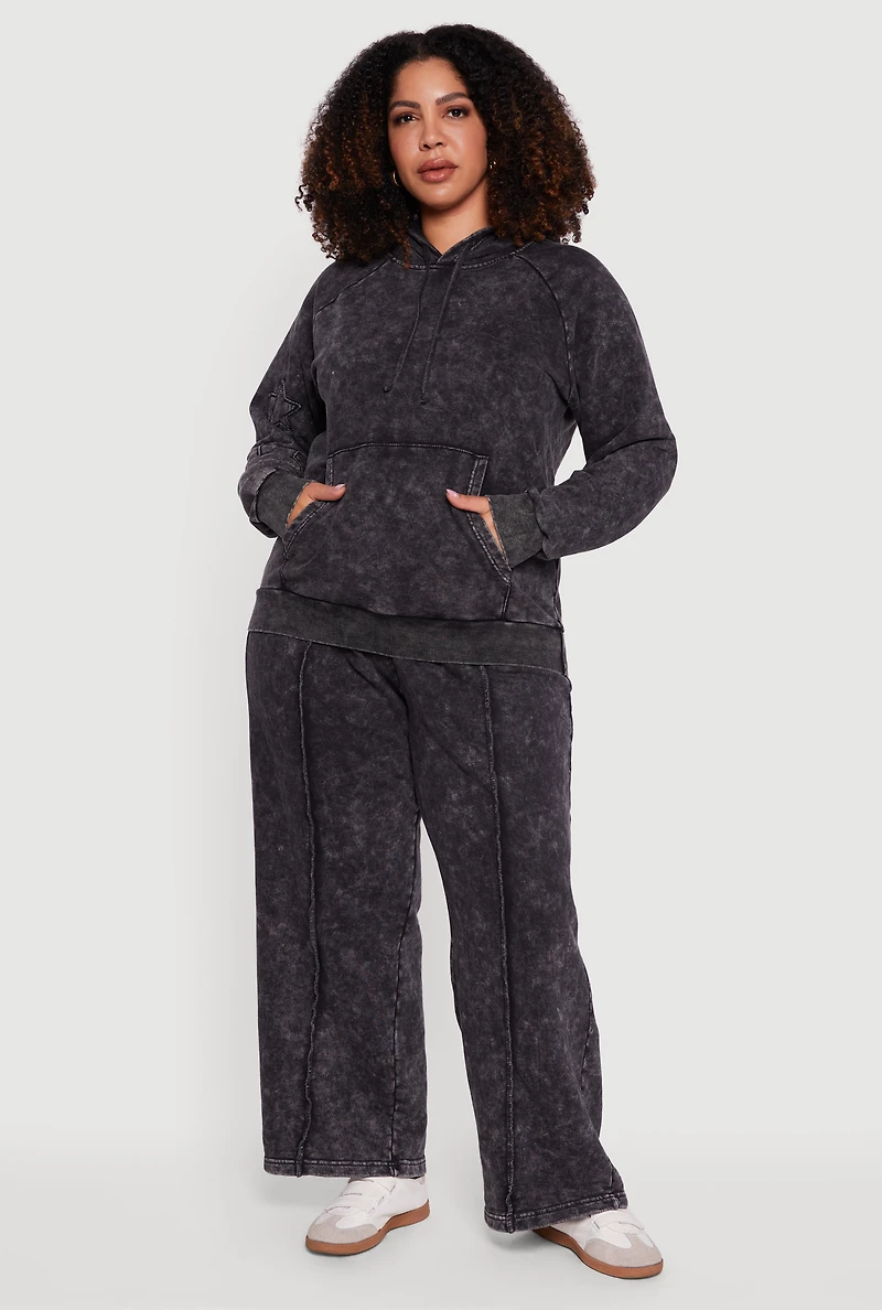 Plus Acid Wash High Waisted Wide Leg Sweatpants