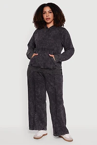 Plus Acid Wash High Waisted Wide Leg Sweatpants