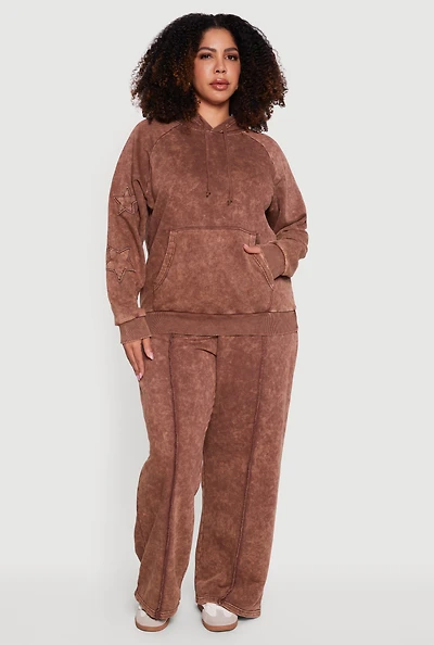 Plus Acid Wash High Waisted Wide Leg Sweatpants