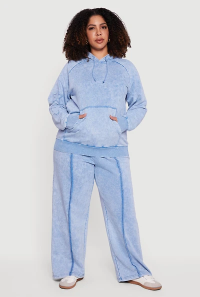 Womens Plus Size Acid Wash High Waisted Wide Leg Sweatpants, Blue, Size 3X