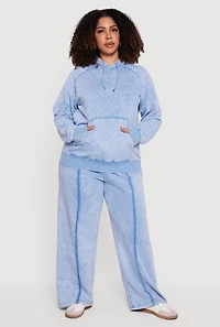 Womens Plus Size Acid Wash High Waisted Wide Leg Sweatpants, Blue, Size 3X
