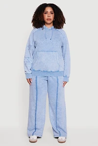 Womens Plus Size Acid Wash High Waisted Wide Leg Sweatpants, Blue, Size 3X