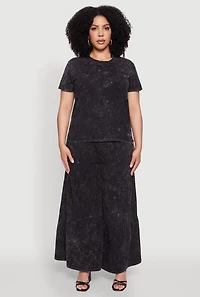 Womens Plus Size Acid Wash Crew Neck Short Sleeve T-Shirt, Black, Size 1X