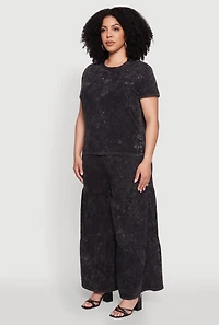 Womens Plus Size Acid Wash Crew Neck Short Sleeve T-Shirt, Black, Size 2X