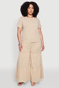 Womens Plus Size Acid Wash Crew Neck Short Sleeve T-Shirt, Beige, Size 3X