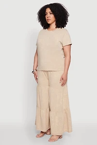 Womens Plus Size Acid Wash Crew Neck Short Sleeve T-Shirt, Beige, Size 3X