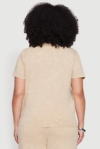 Womens Plus Size Acid Wash Crew Neck Short Sleeve T-Shirt, Beige, Size 3X