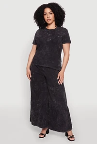 Womens Plus Acid Wash Tiered Palazzo Pants,