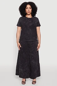 Womens Plus Acid Wash Tiered Palazzo Pants,