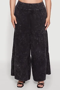 Womens Plus Acid Wash Tiered Palazzo Pants,