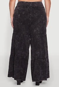 Womens Plus Acid Wash Tiered Palazzo Pants,