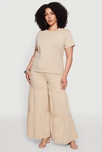 Plus Acid Wash Tiered Palazzo Pants