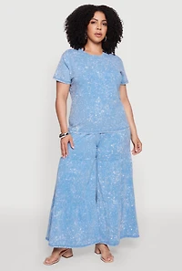 Plus Acid Wash Tiered Palazzo Pants