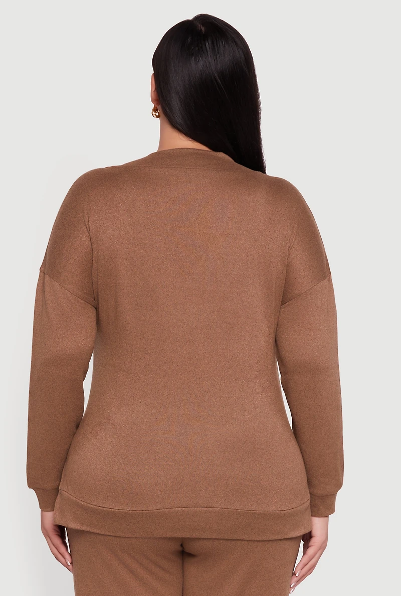 Plus Relaxed Fit V-Neck Long Sleeve Pullover Top