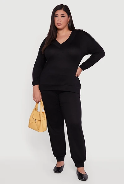 Womens Plus Drawstring High Waisted Joggers,