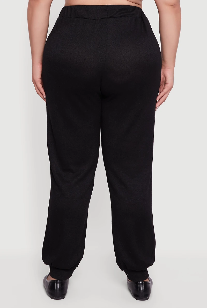 Womens Plus Drawstring High Waisted Joggers,