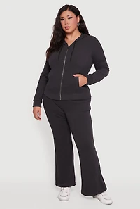 Womens Plus Soft Ribbed Knit Zip Front Hoodie,