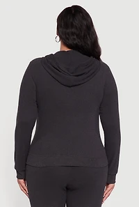 Womens Plus Soft Ribbed Knit Zip Front Hoodie,