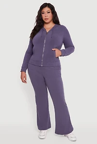 Womens Plus Soft Ribbed Knit Zip Front Hoodie, Blue,