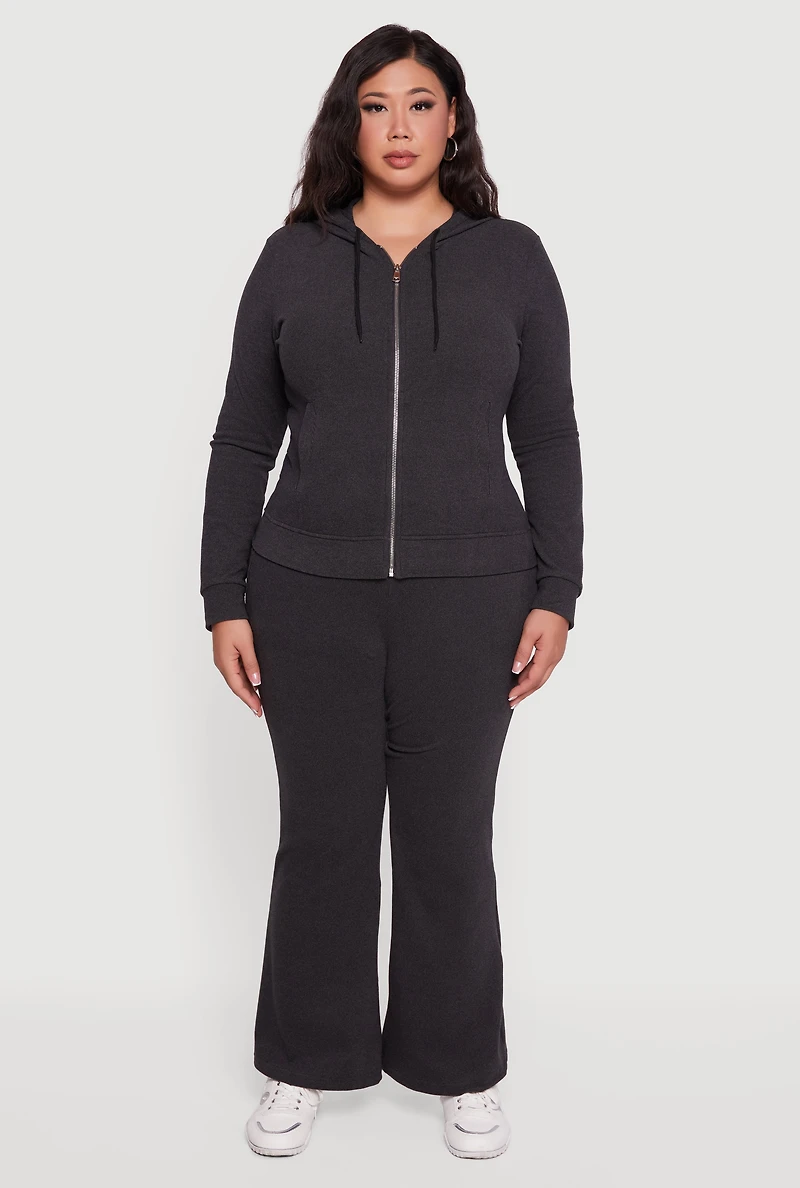 Womens Plus Size Soft Ribbed Knit Flared Sweatpants, Black, Size 2X