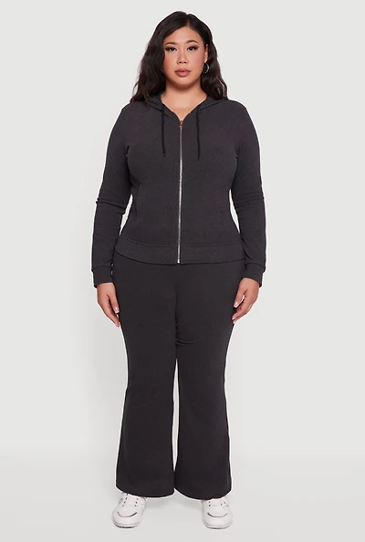 Womens Plus Size Soft Ribbed Knit Flared Sweatpants, Black, Size 2X