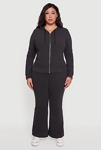 Womens Plus Size Soft Ribbed Knit Flared Sweatpants, Black, Size 2X