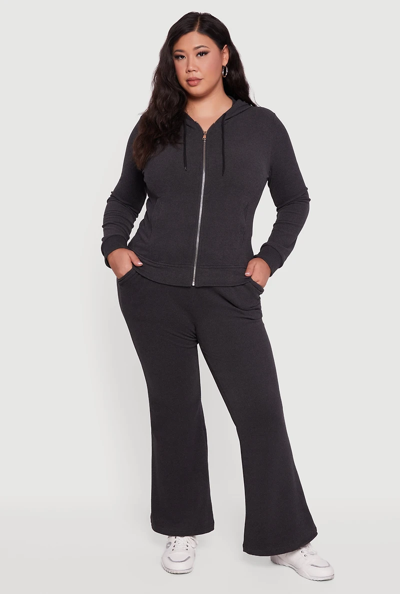 Womens Plus Size Soft Ribbed Knit Flared Sweatpants, Black, Size 2X
