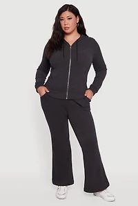 Womens Plus Size Soft Ribbed Knit Flared Sweatpants, Black, Size 2X