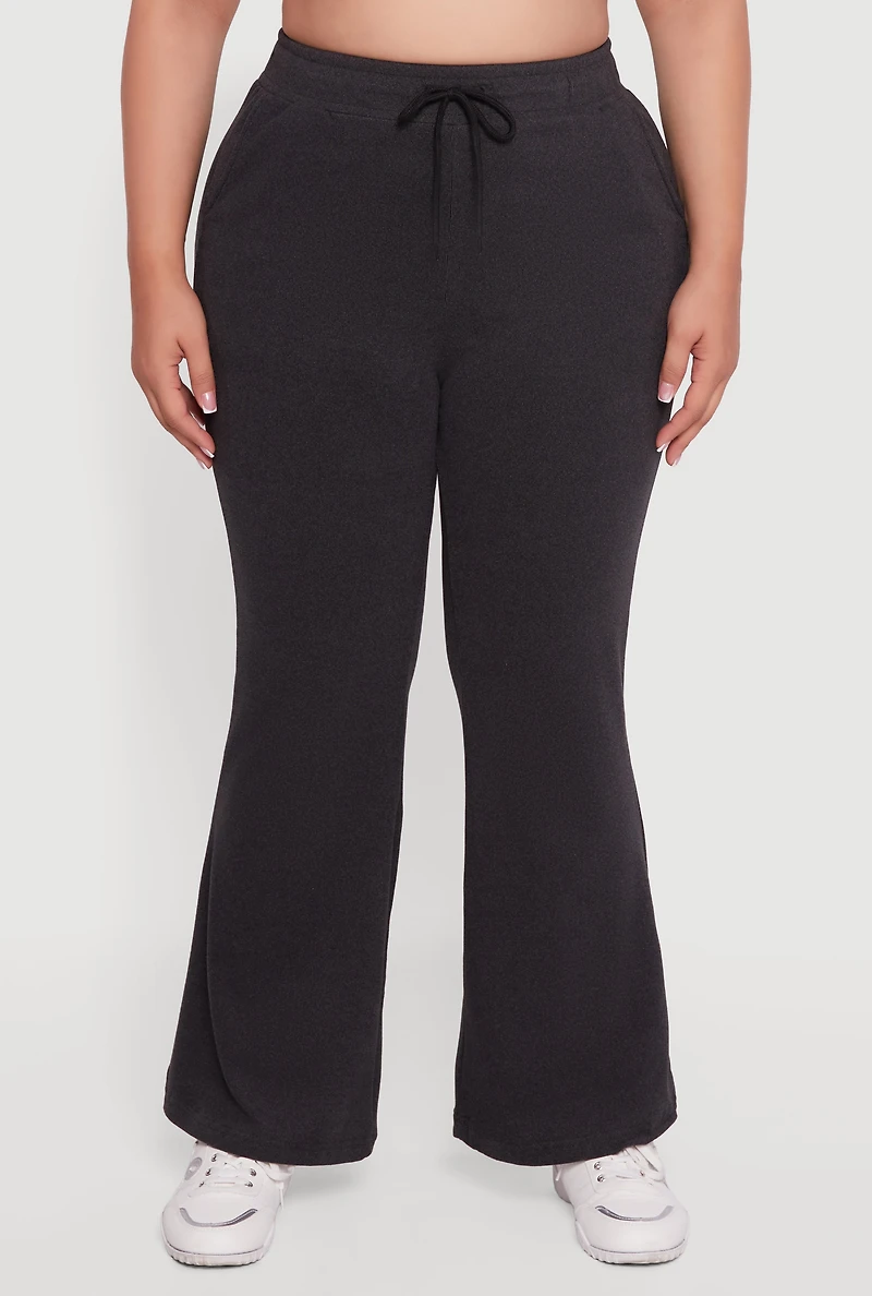 Womens Plus Size Soft Ribbed Knit Flared Sweatpants, Black, Size 2X