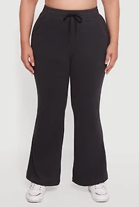 Womens Plus Size Soft Ribbed Knit Flared Sweatpants, Black, Size 2X