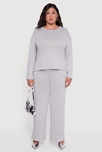 Plus Brushed Knit Pullover Long Sleeve Crew Neck Top