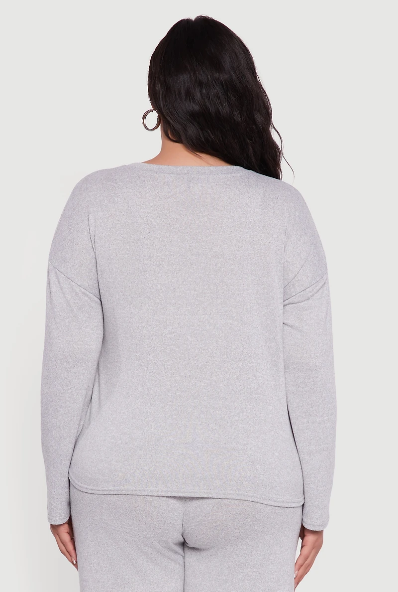 Plus Brushed Knit Pullover Long Sleeve Crew Neck Top