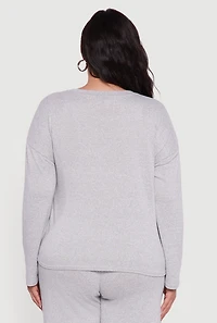 Plus Brushed Knit Pullover Long Sleeve Crew Neck Top