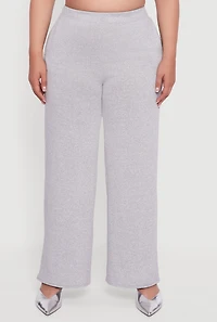 Womens Plus Size High Waisted Brushed Knit Wide Leg Pants, Grey, Size 3X